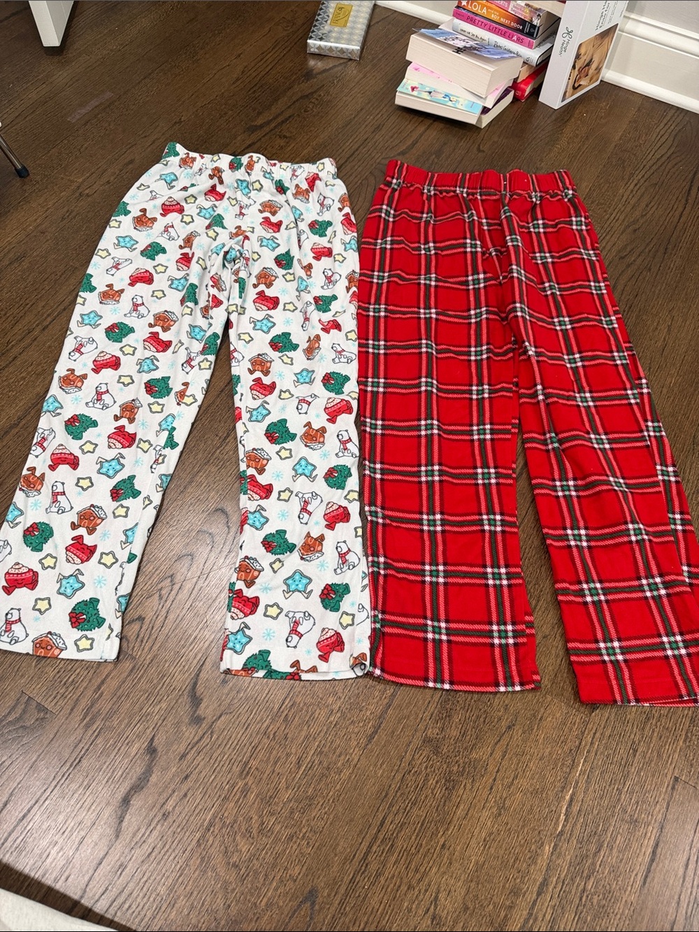 Set of 2 Holiday Pajama Pants - Red Plaid & White Holiday Print